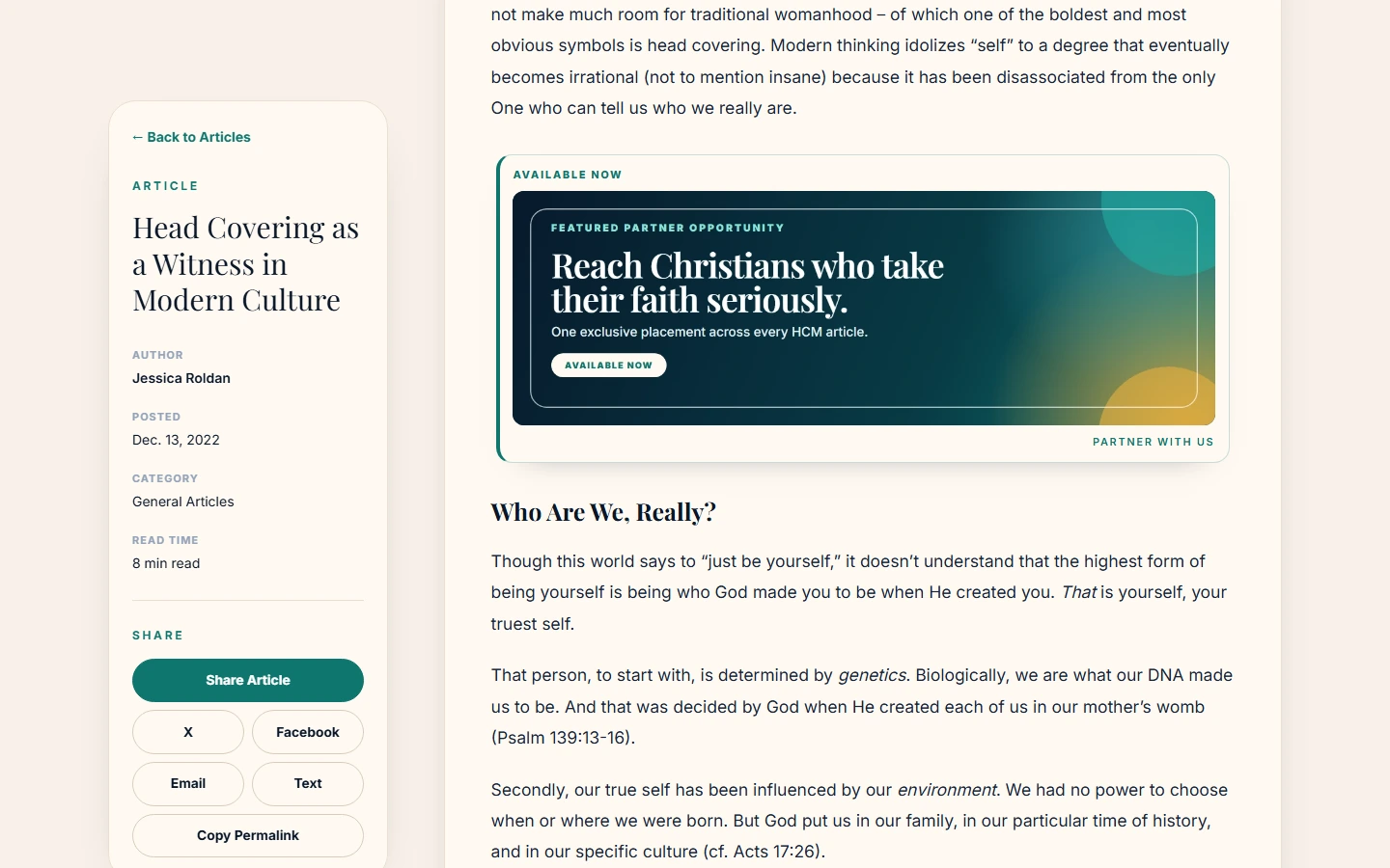HCM article page showing the Featured Partner banner between the introduction and first main section